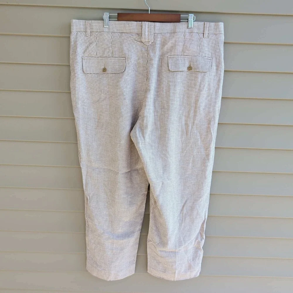 Stacy Adams Linen Dress Pants Mens 44x32 Tan White Houndstooth Flat Front Slacks